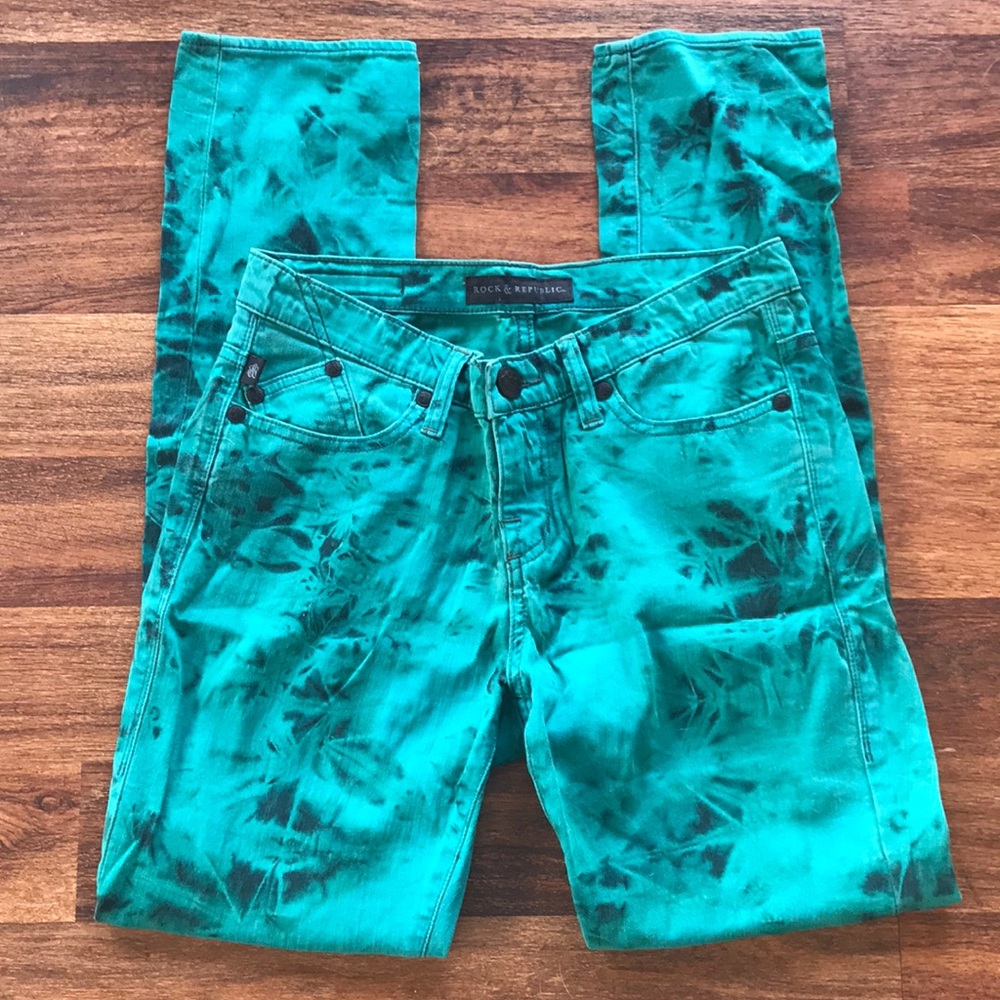 R&R Green Tie Dye Skinny Jeans **Like New**